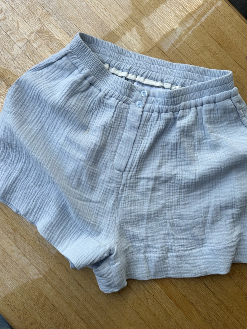 The Shirt by Rochelle Behrens Light Blue Cotton Gauze Shorts